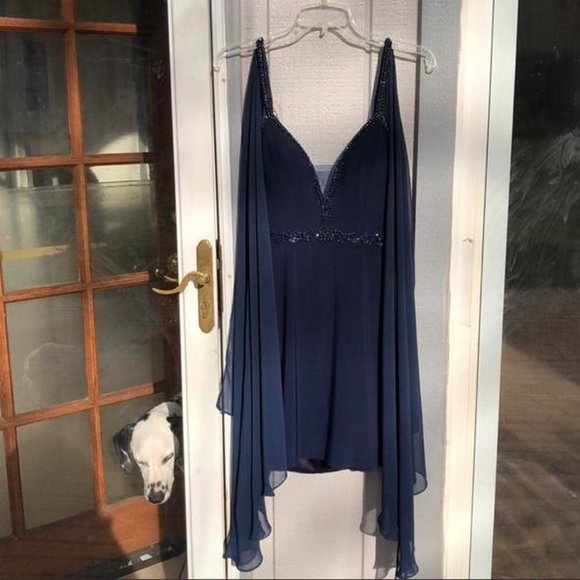 Navy Winged Beaded Dress - Picture 2 of 4